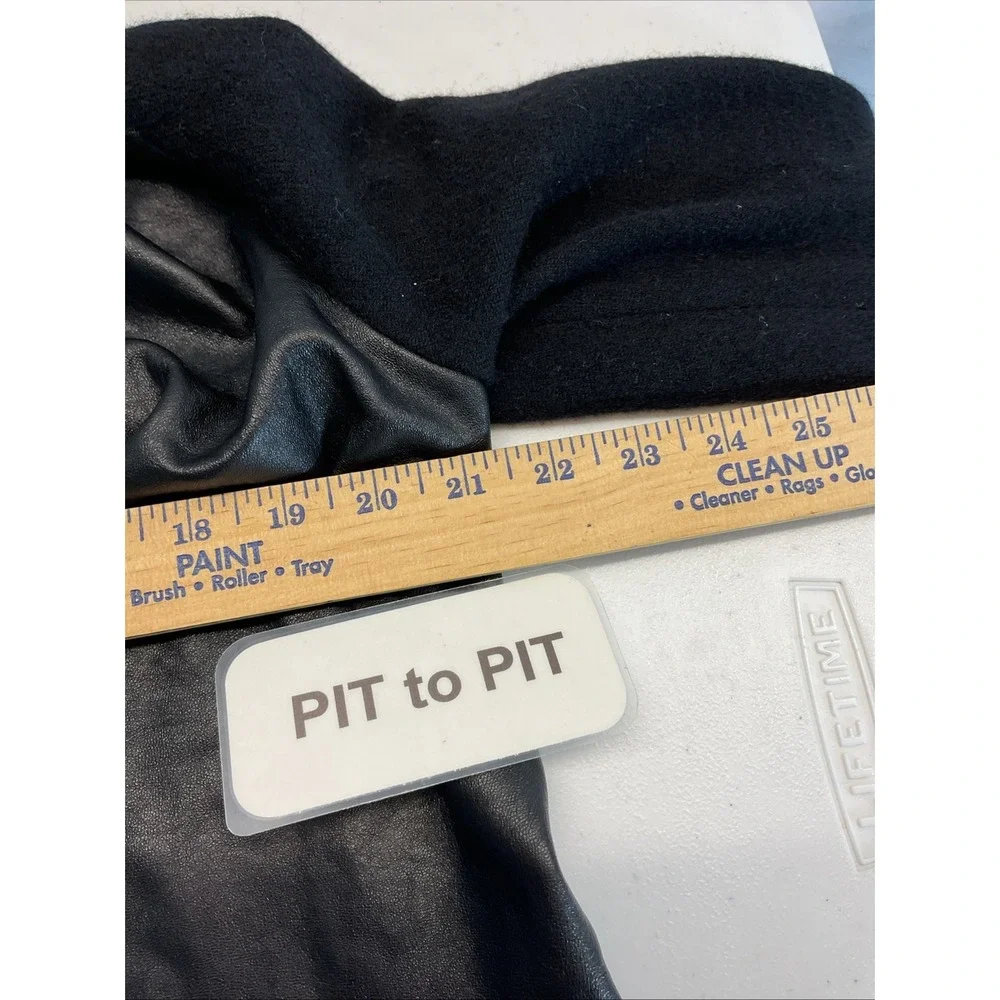 Alice+Olivia black Lambs leather Wool Open Front color block Jacket Size S‎